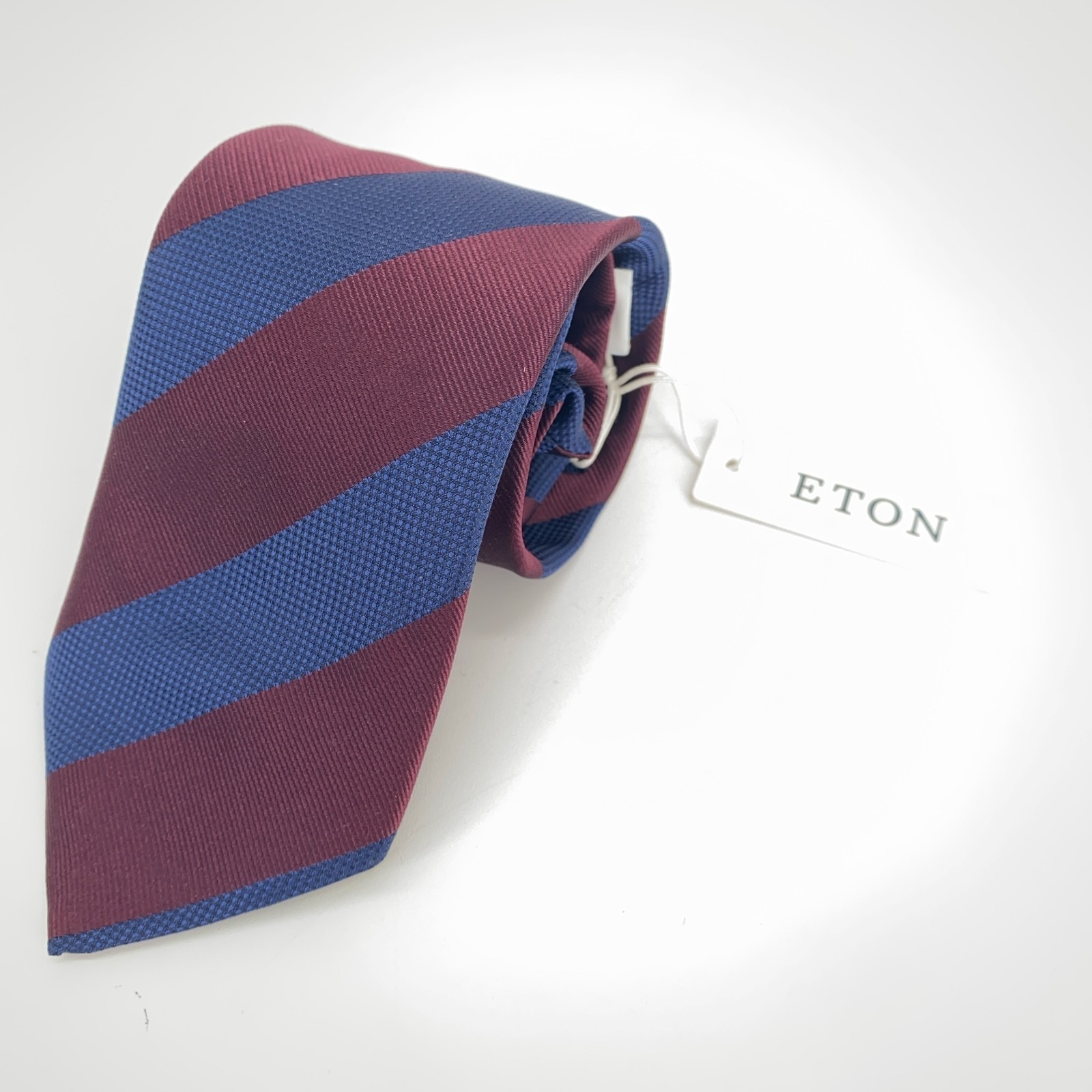 Eton Tie Men One Size Blue Maroon Silk Luxury Classic Fit Necktie Italy Made Nwt